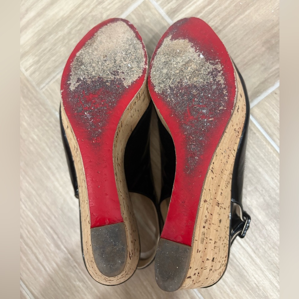 Christian Louboutin Une Plume Sling 100 Patent/Cork Zeppo - Picture 12 of 15